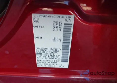 2023 Nissan Altima Sv Fwd from USA, damaged, VIN 1N4BL4DV5PN331401